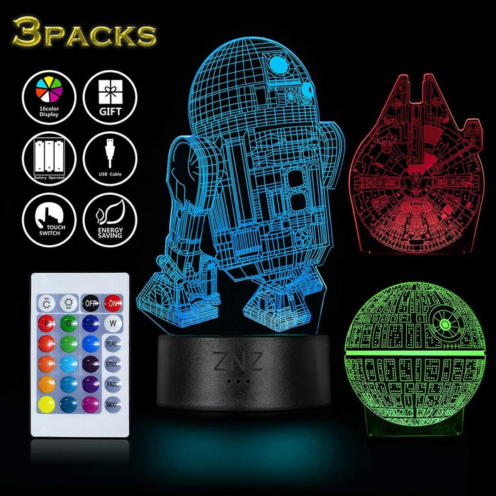 3D LED Star Wars Night 16 Color Change Light - 3 PACK - The Panic Room Escape Ltd