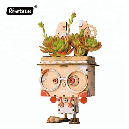 Cute Animal Robot Flower Pot - 3D Bunny Wooden Puzzle - The Panic Room Escape Ltd