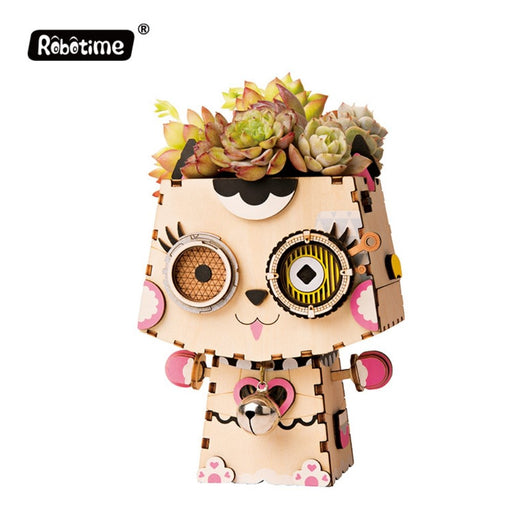 Cute Animal Robot Flower Pot - 3D Kitty Wooden Puzzle - The Panic Room Escape Ltd
