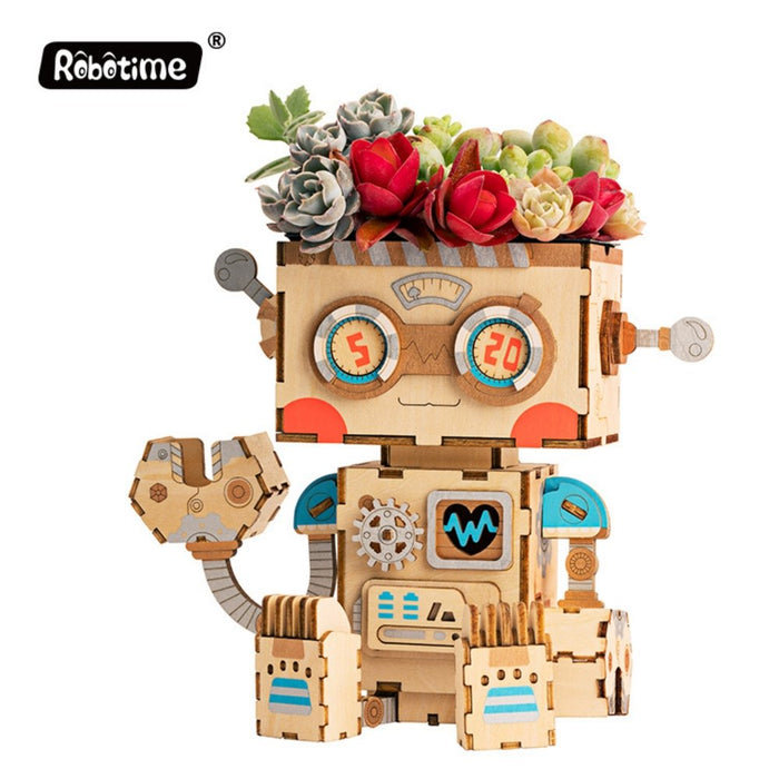 Cute Animal Robot Flower Pot - 3D Robot Wooden Puzzle - The Panic Room Escape Ltd