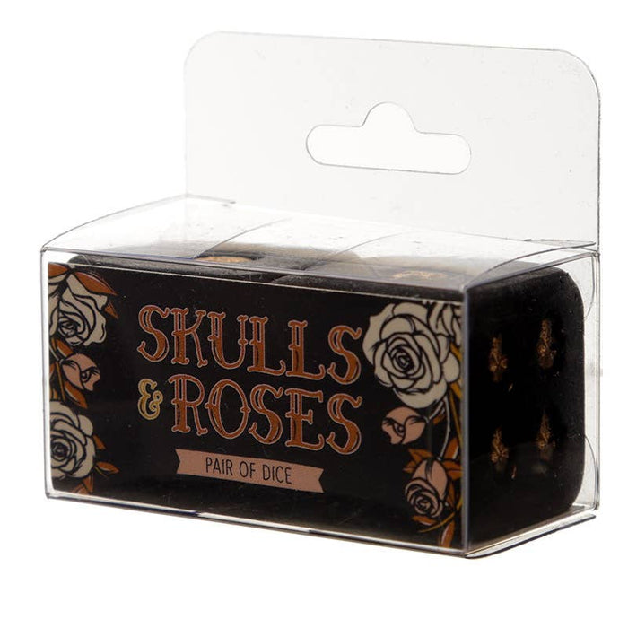 Skulls and Roses Set of 2 Black and Gold Skull Dice - The Panic Room Escape Ltd