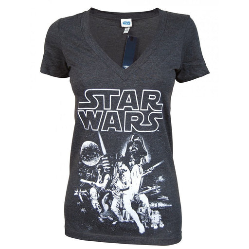 Star Wars Ladies Vintage V-Neck T Shirt, Charcoal - The Panic Room Escape Ltd