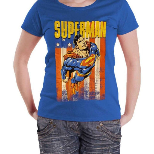 Superman Flying Blue Womens T-Shirt - The Panic Room Escape Ltd